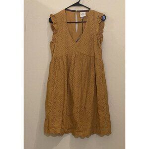Knox Rose Women's Sahara Gold Dress Eyelet Lace Ruffle V Neck XS
